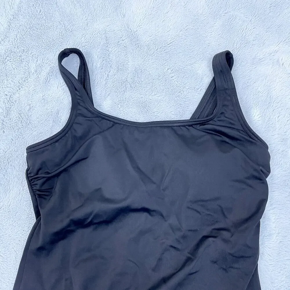 Lands End Scoop Neck Tugless One Piece Swimsuit Black Padded Soft Bra Womens 8